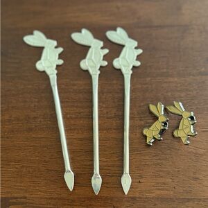 Set of 3 MIJENTA Rabbit Accent Cocktail/Picks - Silver Tone